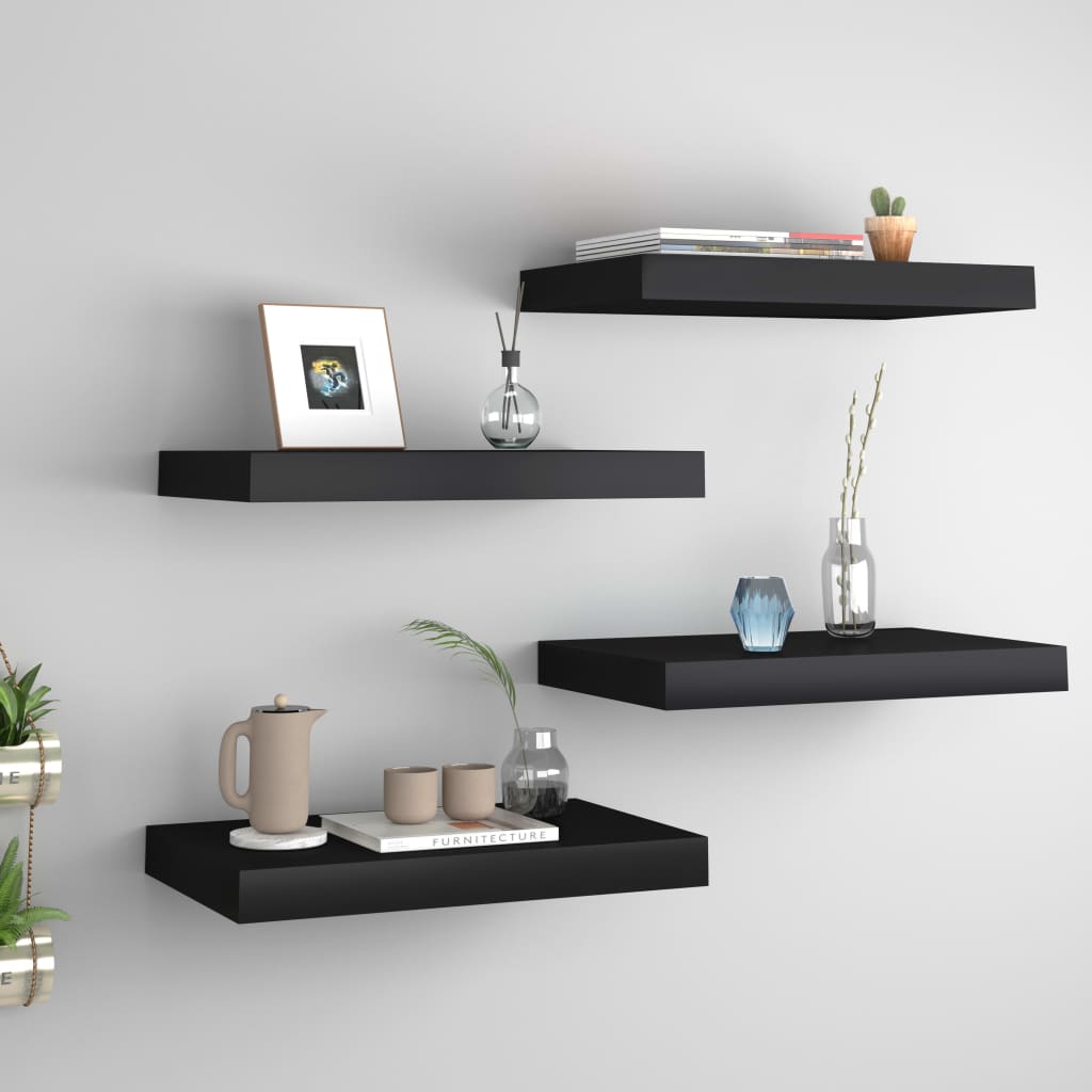 vidaXL Plávajúce nástenné police 4 ks, čierne 40x23x3,8 cm, MDF