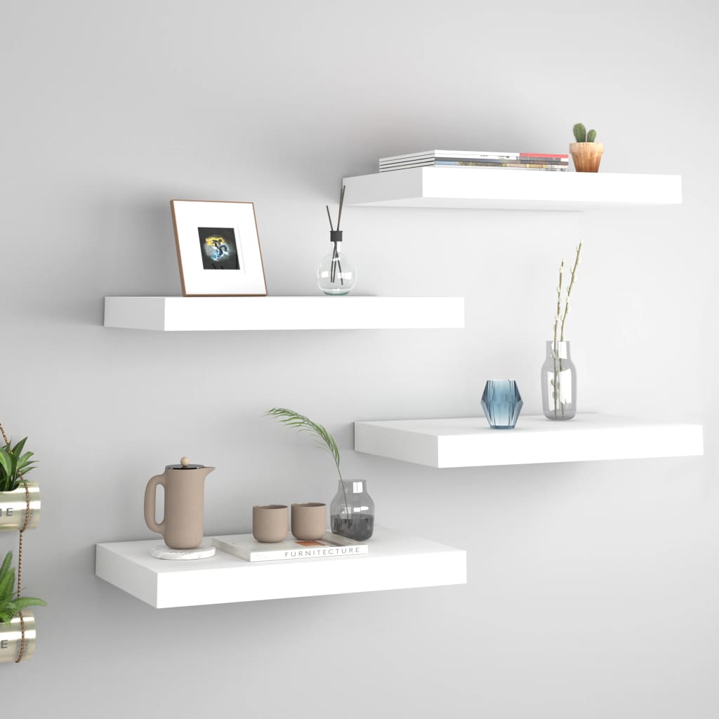vidaXL Plávajúce nástenné police 4 ks, biele 40x23x3,8 cm, MDF