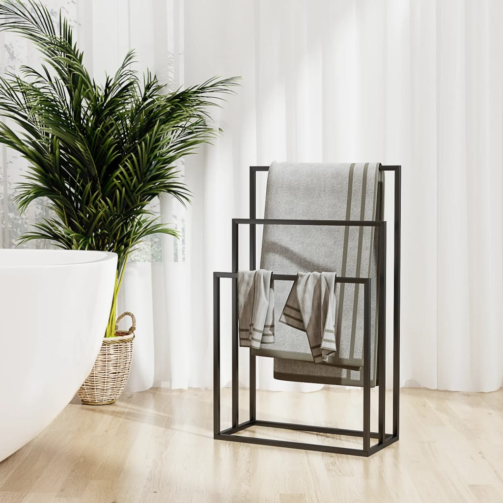 vidaXL Voľne stojaci stojan na uteráky čierny 48x24x79 cm železo