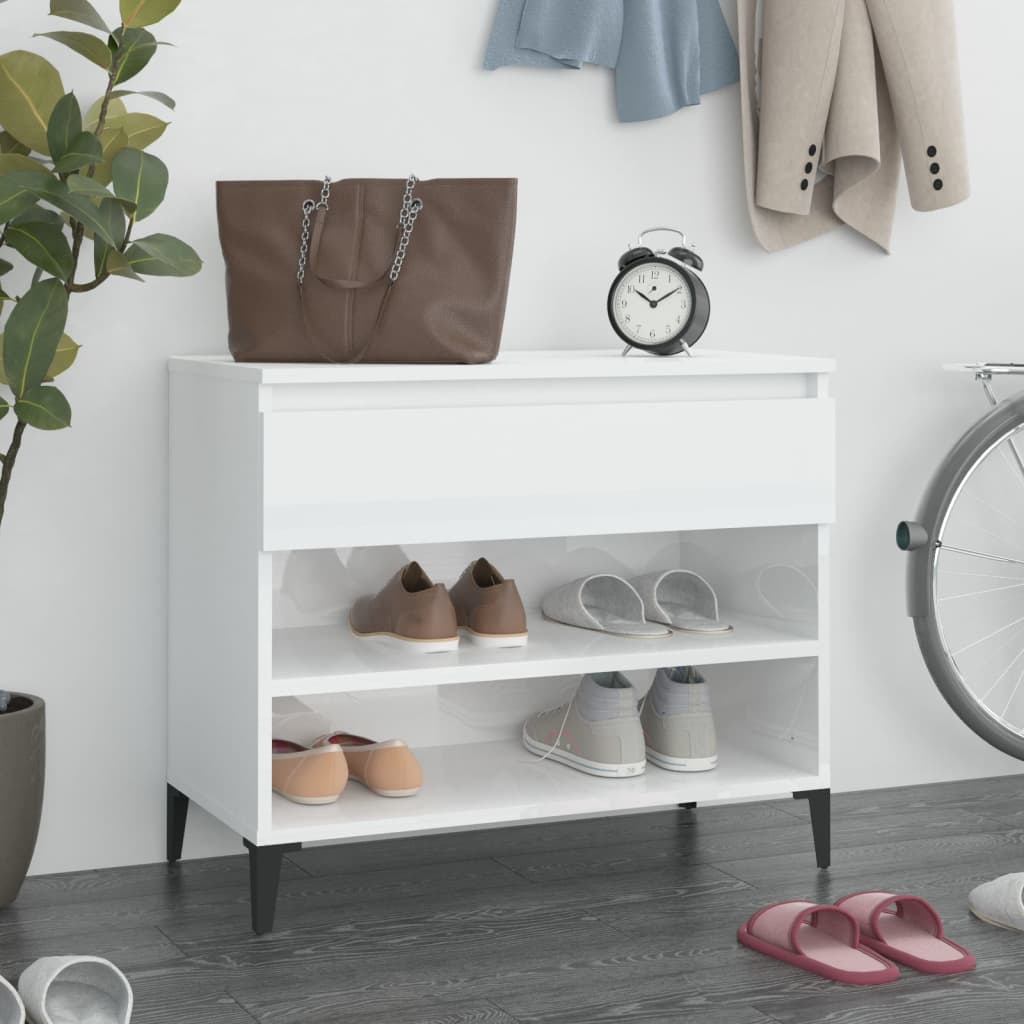 vidaXL Botník lesklý biely 70x36x60 cm spracované drevo