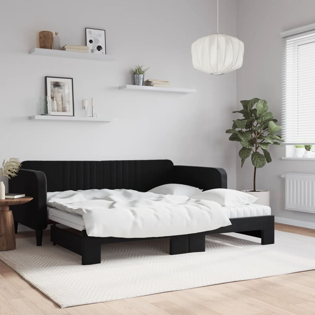 vidaXL Rozkladacia denná posteľ s matracmi čierna 90x190 cm zamat