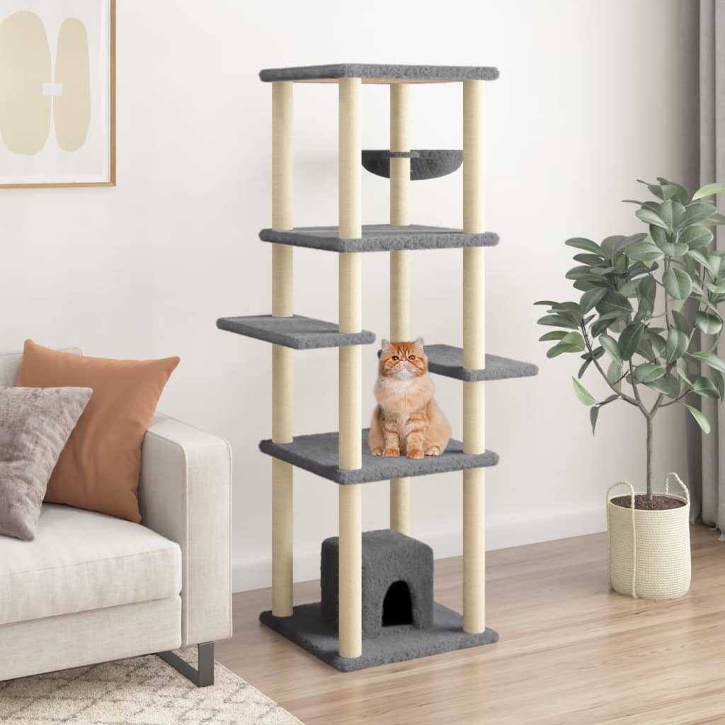 vidaXL Škrabadlo pre mačky so sisalovými stĺpikmi tmavosivé 154 cm