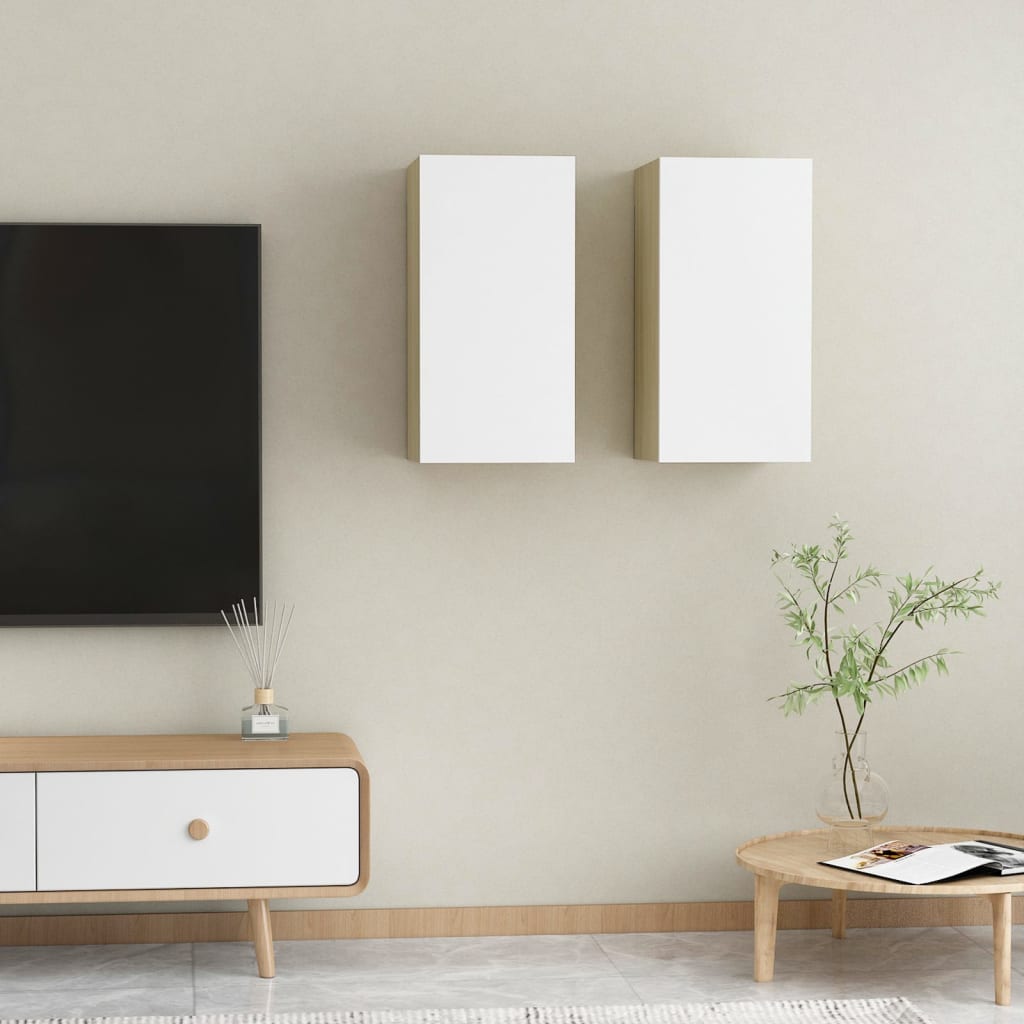 vidaXL TV skrinky 2 ks, biela+sonoma 30,5x30x60 cm, kompozitné drevo