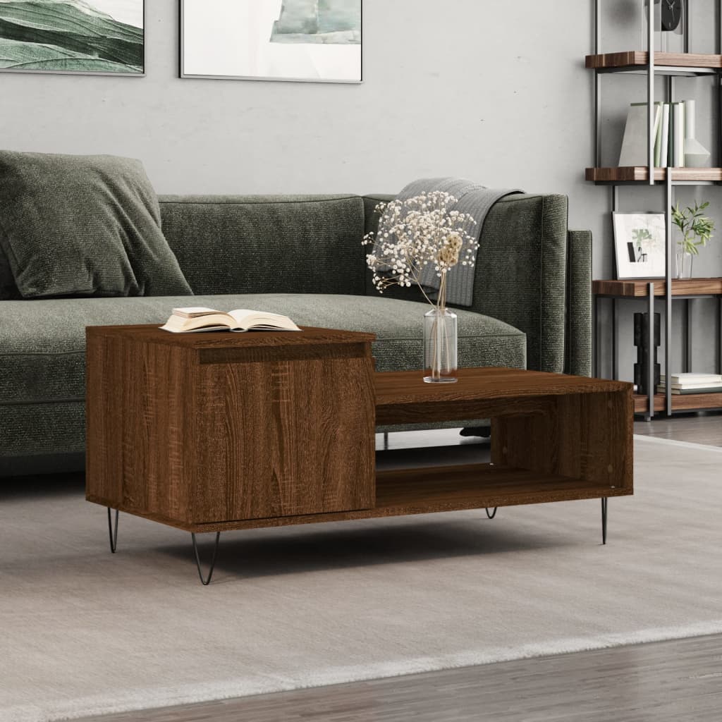 vidaXL Konferenčný stolík hnedý dub 100x50x45 cm spracované drevo
