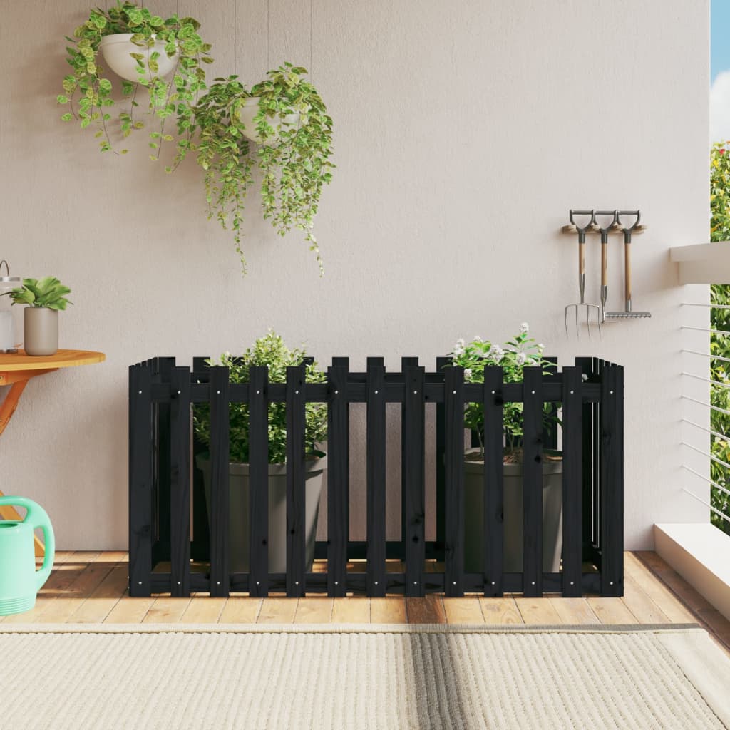 vidaXL Vyvýšený záhon s dizajnom plotu čierny 150x50x70 cm borovica