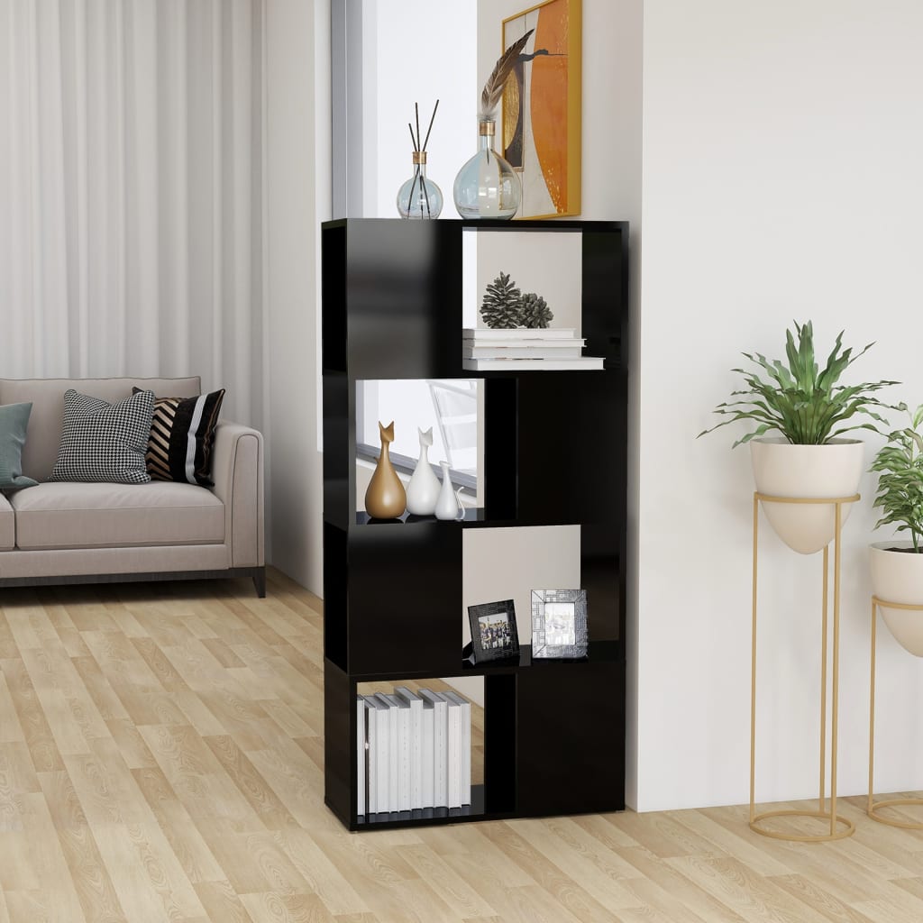 vidaXL Knižnica/deliaca stena lesklá čierna 60x24x124,5 cm