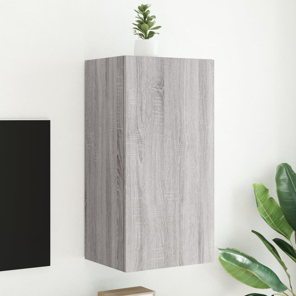 vidaXL TV nástenná skrinka s LED svetlami sivá sonoma 40,5x35x80 cm