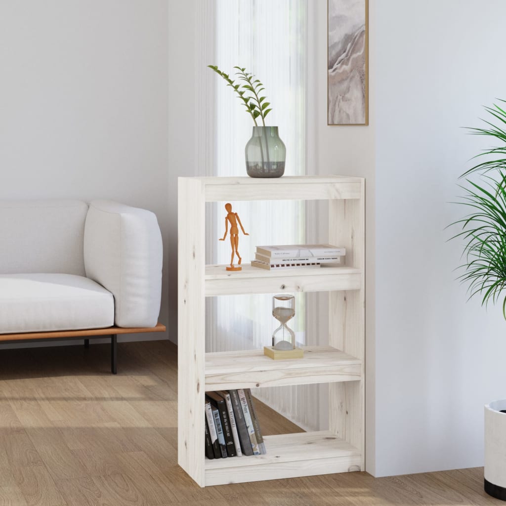 vidaXL Knižnica/deliaca stena biela 60x30x103,5 cm masívna borovica