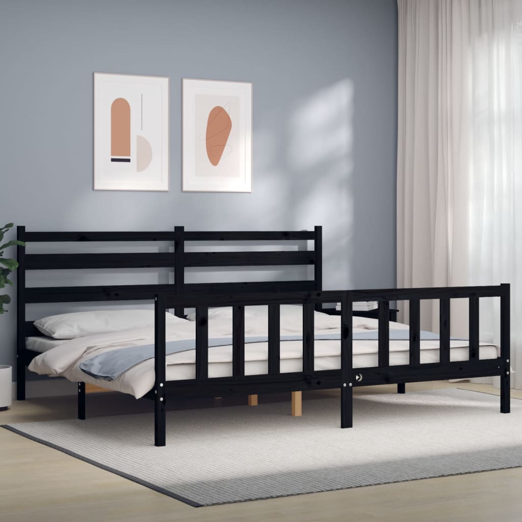 vidaXL Posteľný rám s čelom čierny 200x200 cm masívne drevo