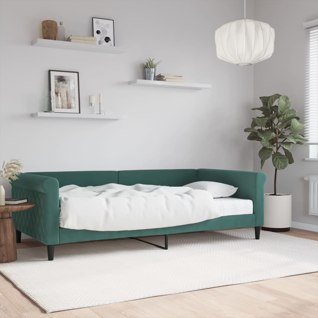 vidaXL Denná posteľ s matracom tmavozelená 100x200 cm zamat