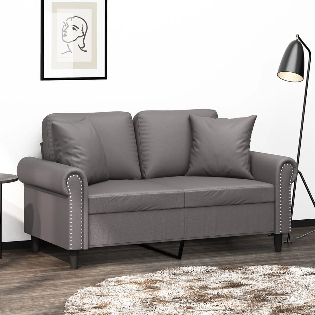 vidaXL 2-miestna pohovka s vankúšmi sivá 120 cm umelá koža