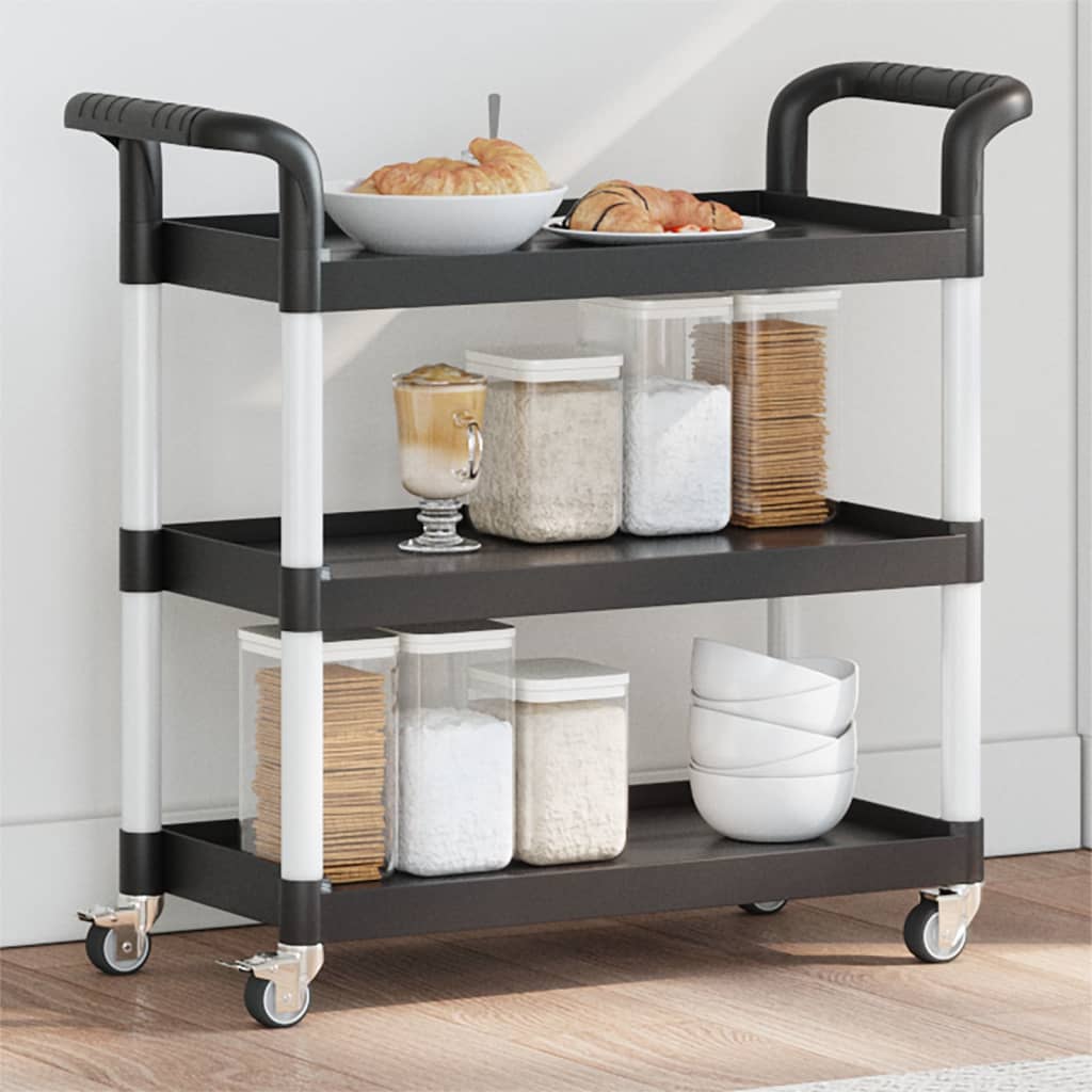 vidaXL Vozík s 3 poschodiami čierny 77x34x72 cm hliník