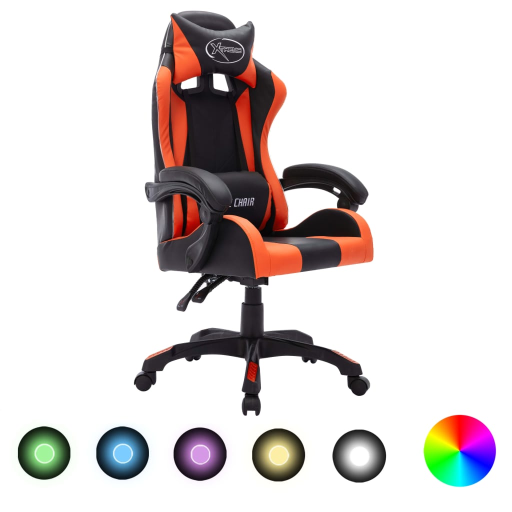 vidaXL Herná stolička s RGB LED svetlami oranžovo-čierna umelá koža