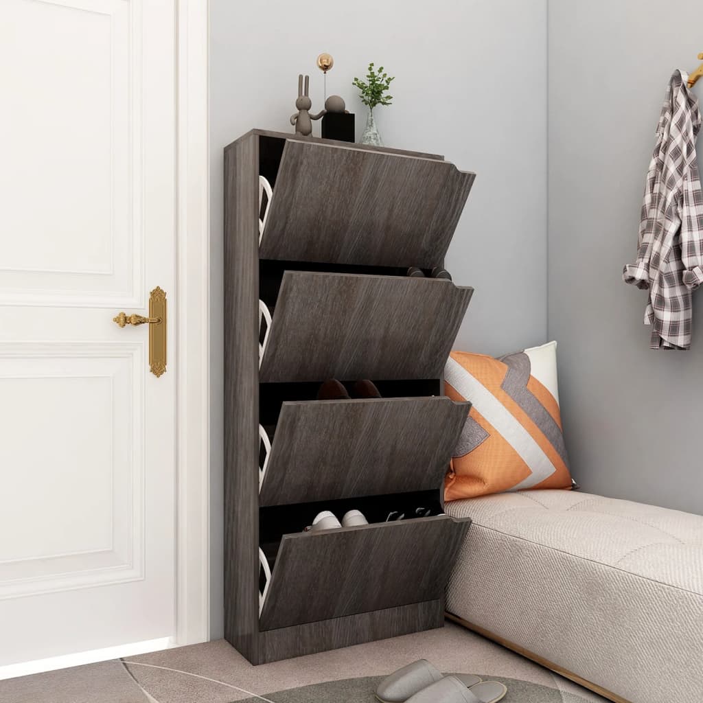vidaXL Skrinka na topánky, 4 dvierka, sivý dub sonoma 59x24x136 cm