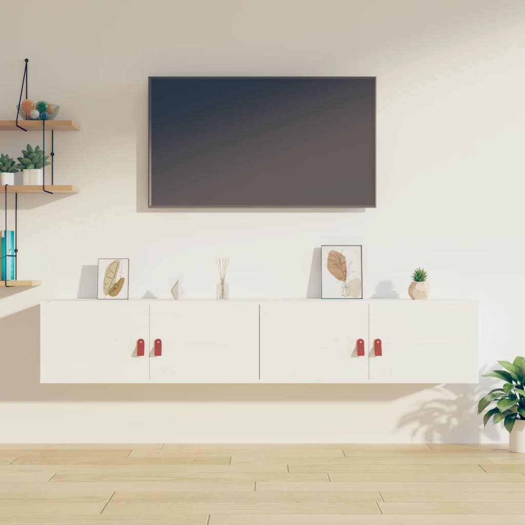 vidaXL Nástenné skrinky 2 ks biele 80x30x30 cm masívna borovica