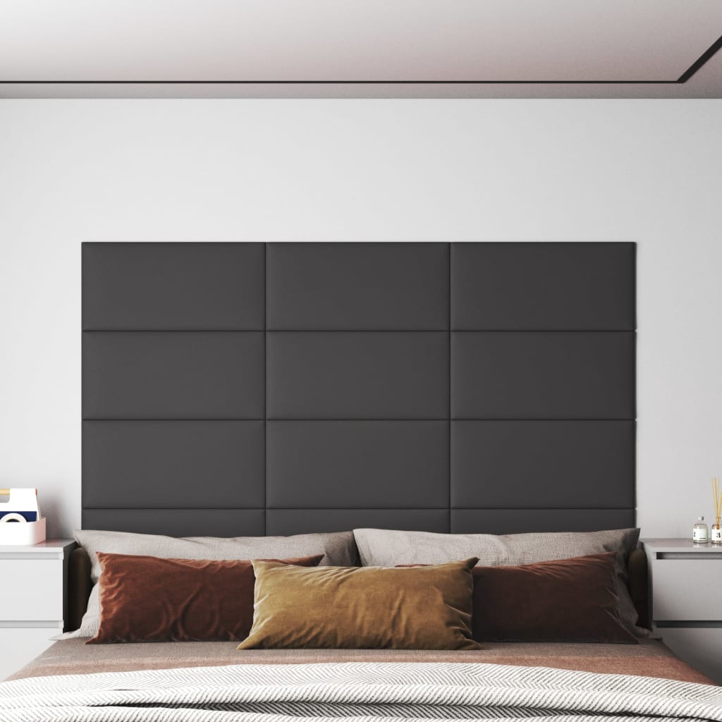 vidaXL Nástenné panely 12 ks sivé 60x30 cm umelá koža 2,16 m²