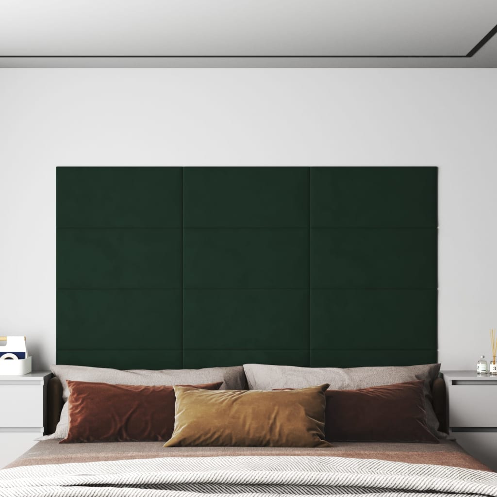 vidaXL Nástenné panely 12 ks tmavozelené 60x30 cm zamat 2,16 m²