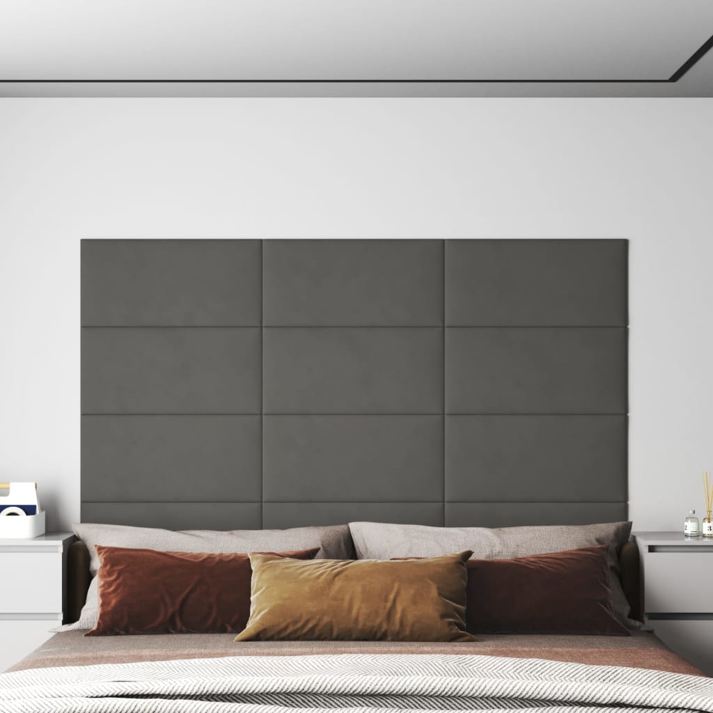 vidaXL Nástenné panely 12 ks tmavosivé 60x30 cm zamat 2,16 m²