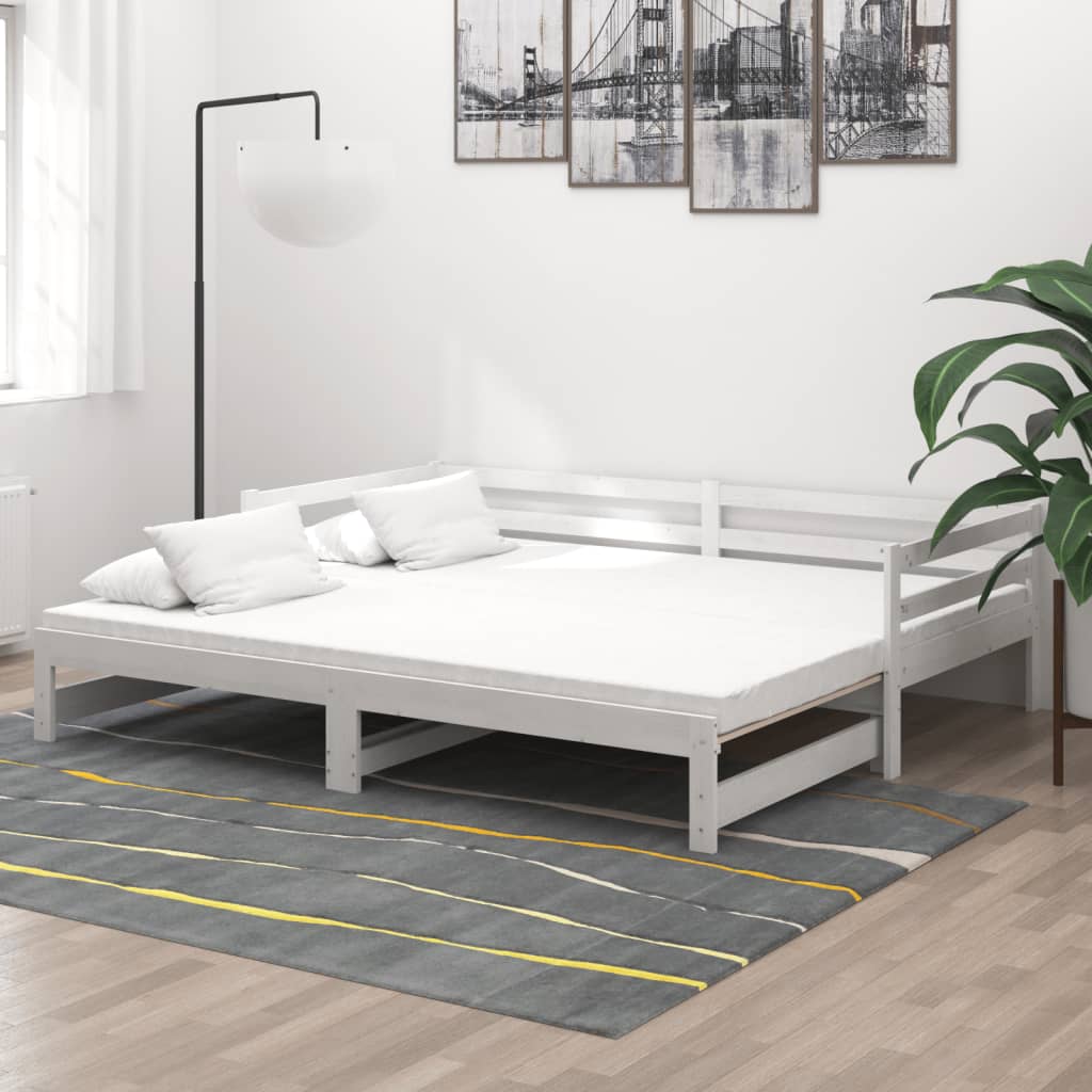 vidaXL Rozkladacia denná posteľ 2x(90x200) cm, biela, borovicový masív