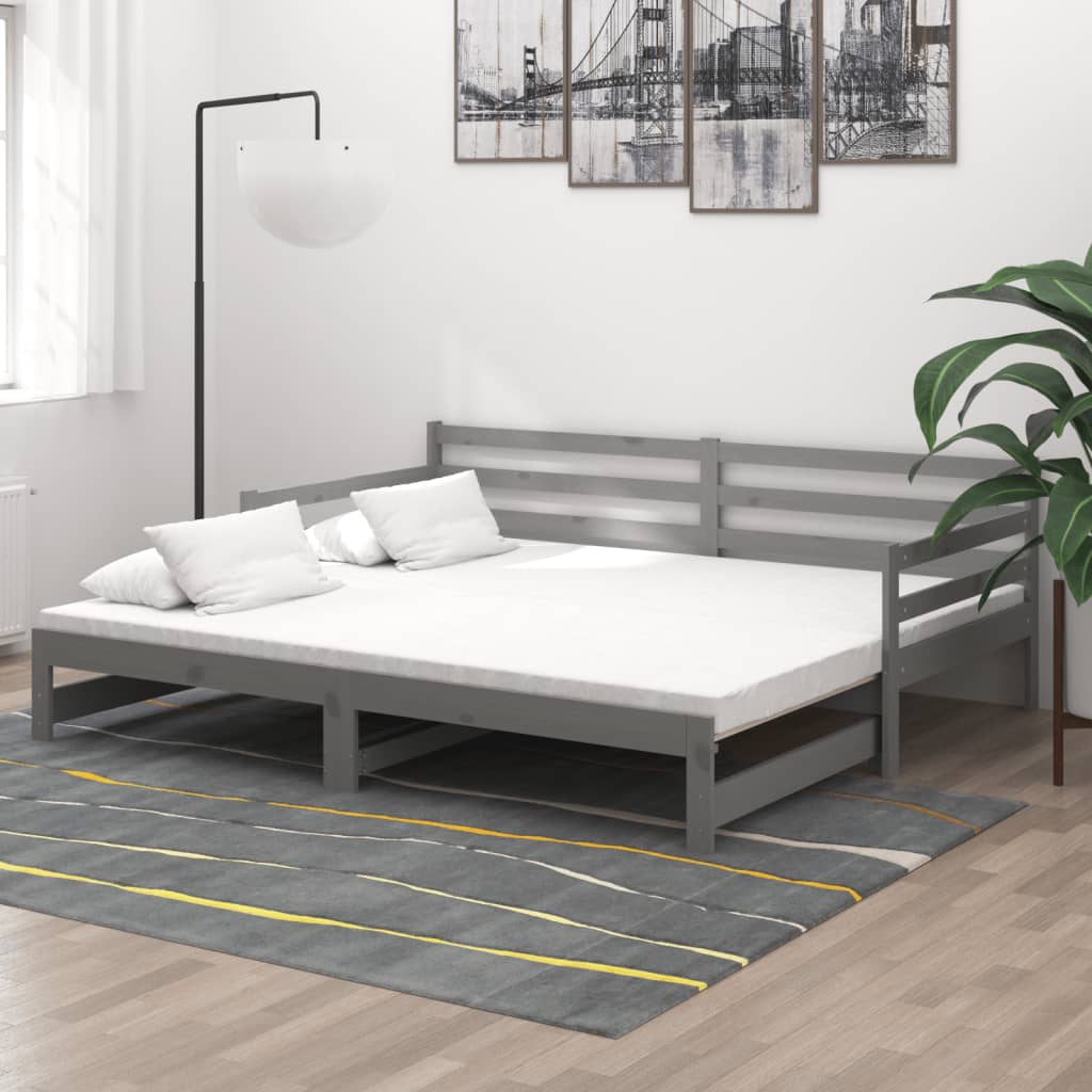 vidaXL Rozkladacia denná posteľ 2x(90x200) cm, sivá, borovicový masív