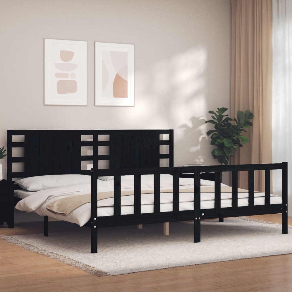 vidaXL Posteľný rám s čelom čierny 200x200 cm masívne drevo