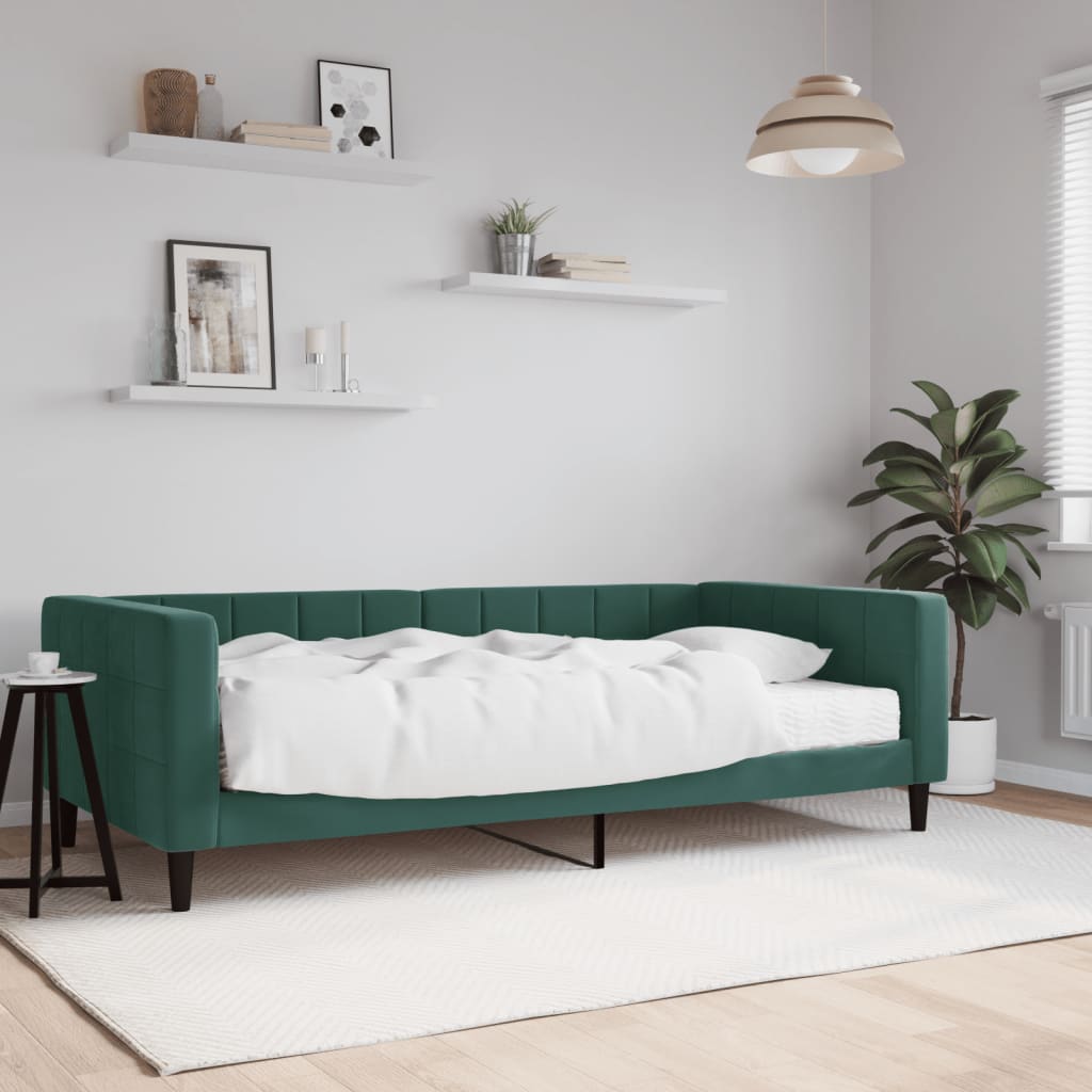 vidaXL Denná posteľ s matracom tmavozelená 100x200 cm zamat