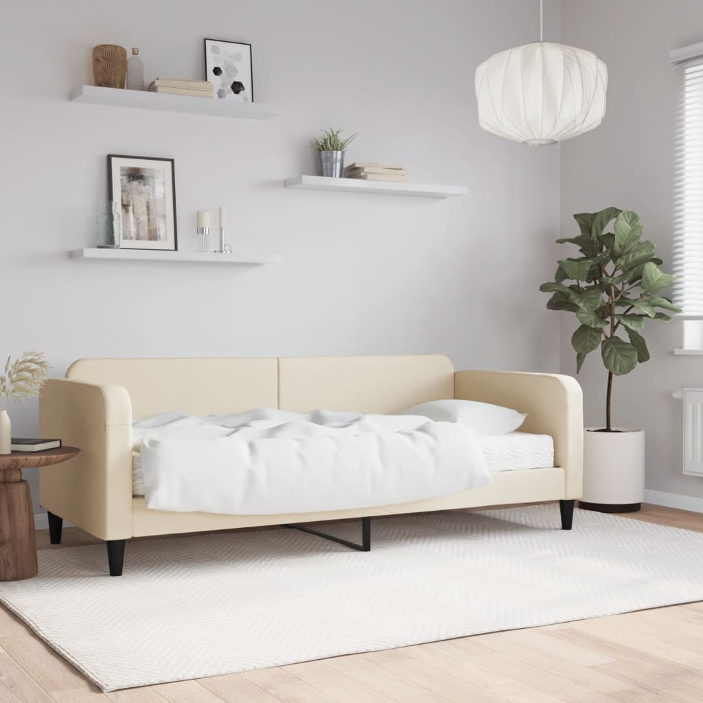 vidaXL Denná posteľ s matracom krémová 100x200 cm látka