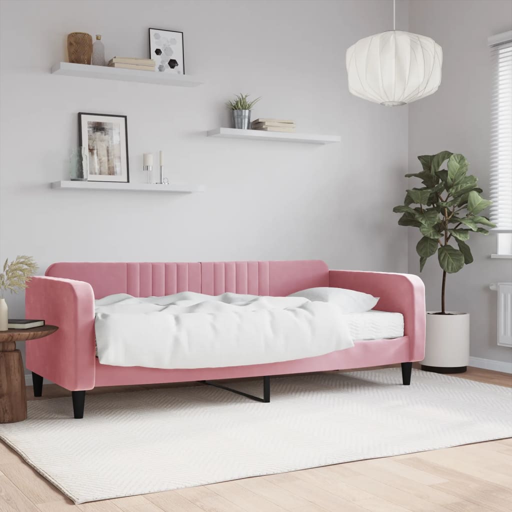 vidaXL Denná posteľ s matracom ružová 90x200 cm zamat