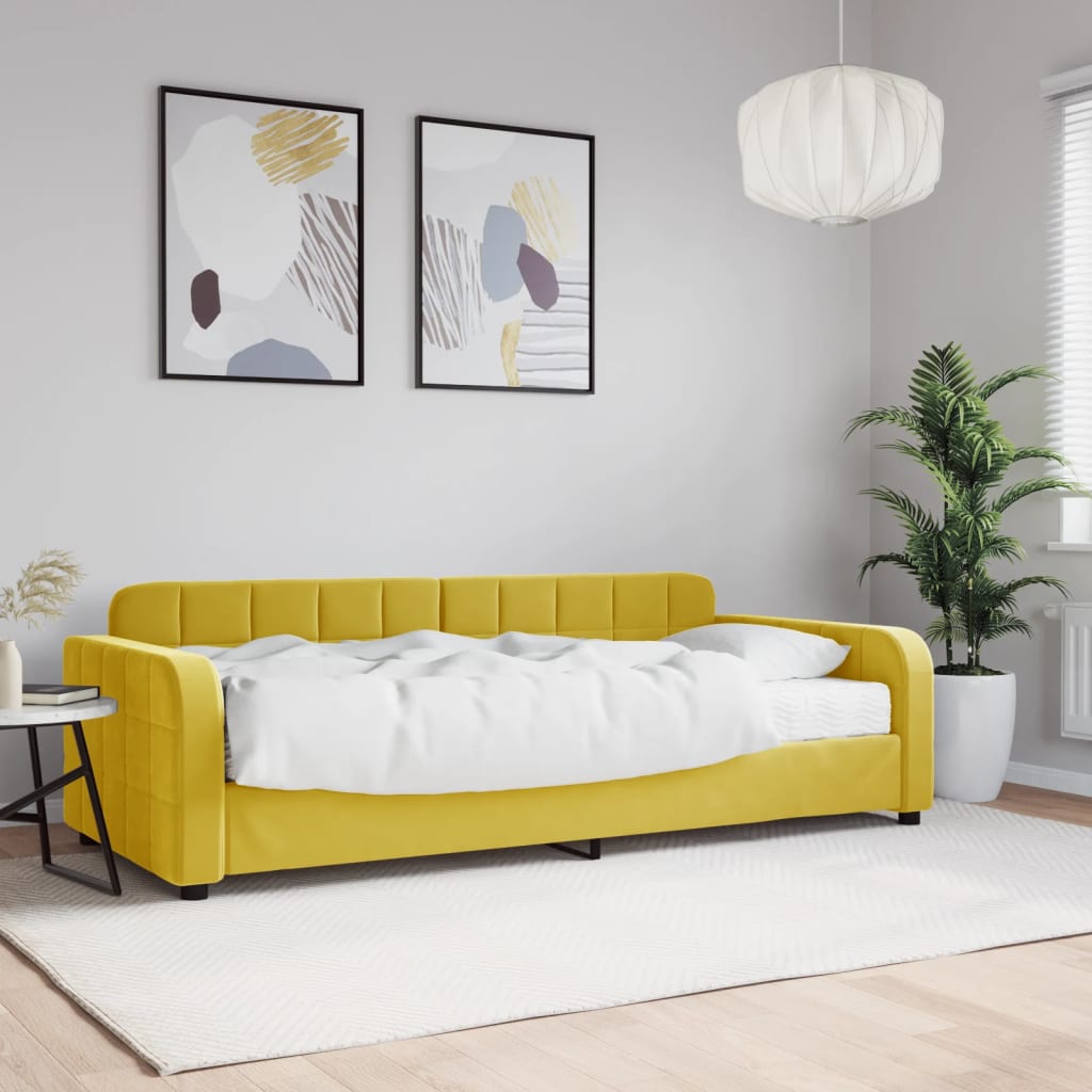 vidaXL Denná posteľ s matracom žltá 90x200 cm zamat