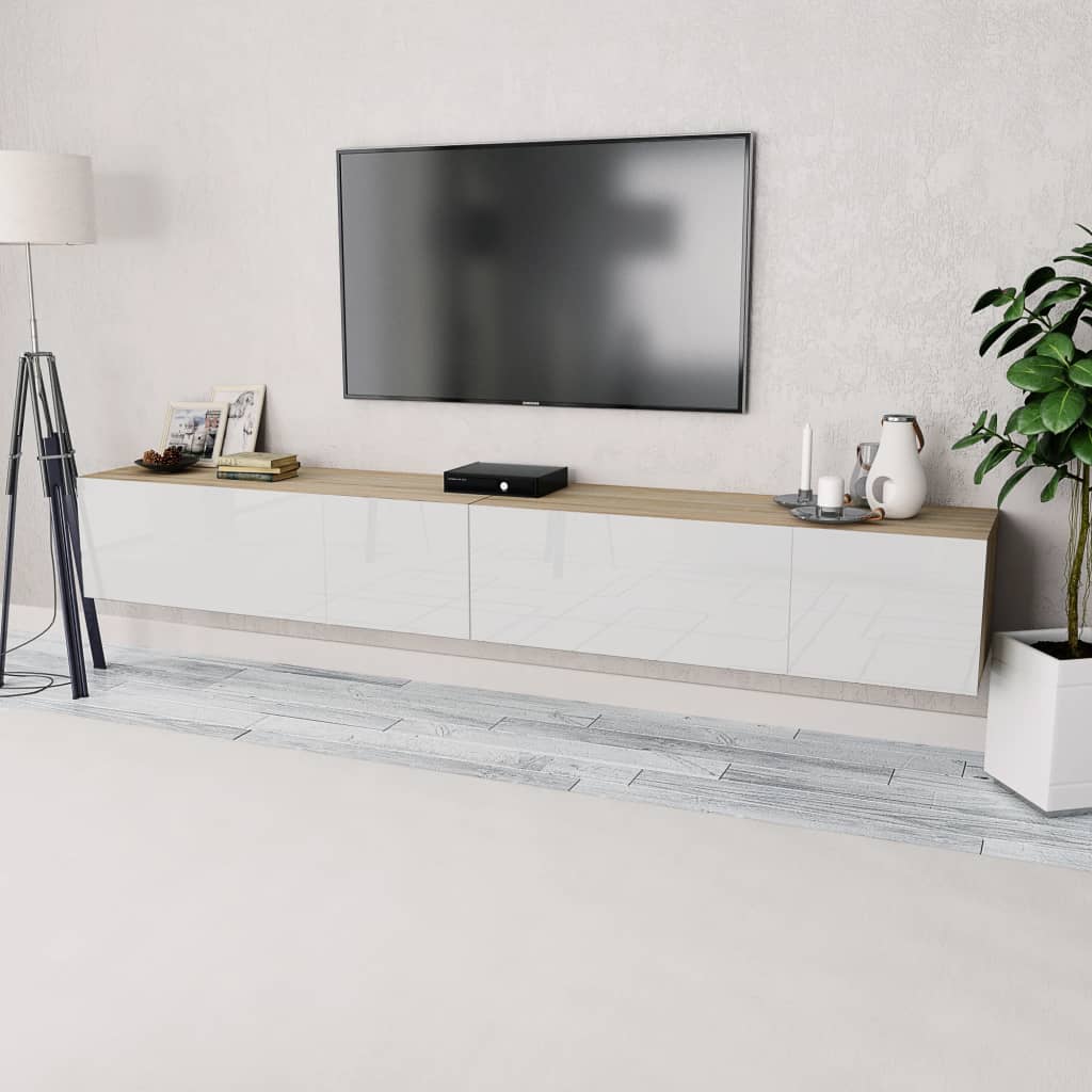 vidaXL TV skrinky 2 ks, kompozitné drevo 120x40x34cm, lesklé biele+dub