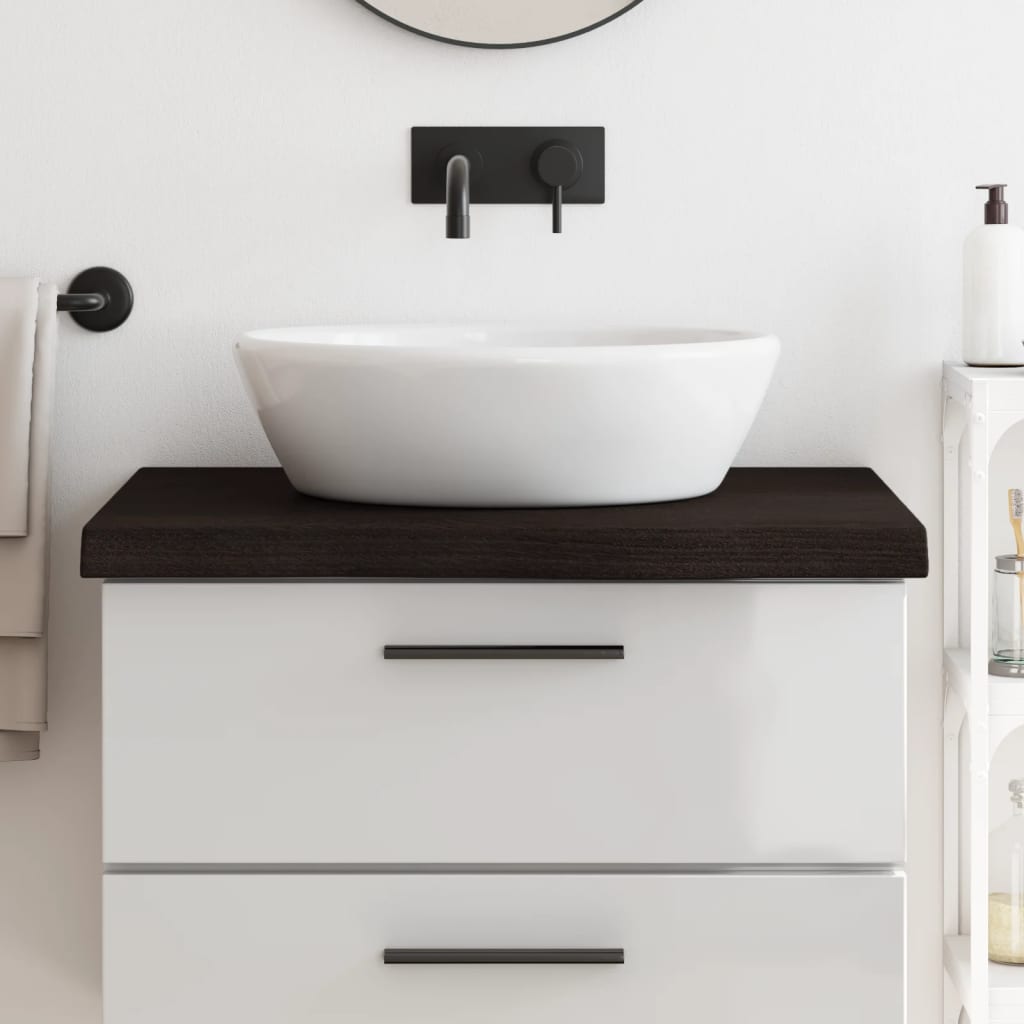 vidaXL Kúpeľňová doska tmavohnedá 80x50x(2-6) cm ošetrený masív