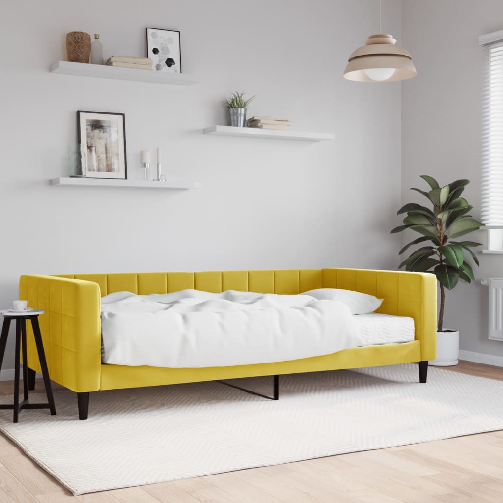 vidaXL Denná posteľ s matracom žltá 100x200 cm zamat