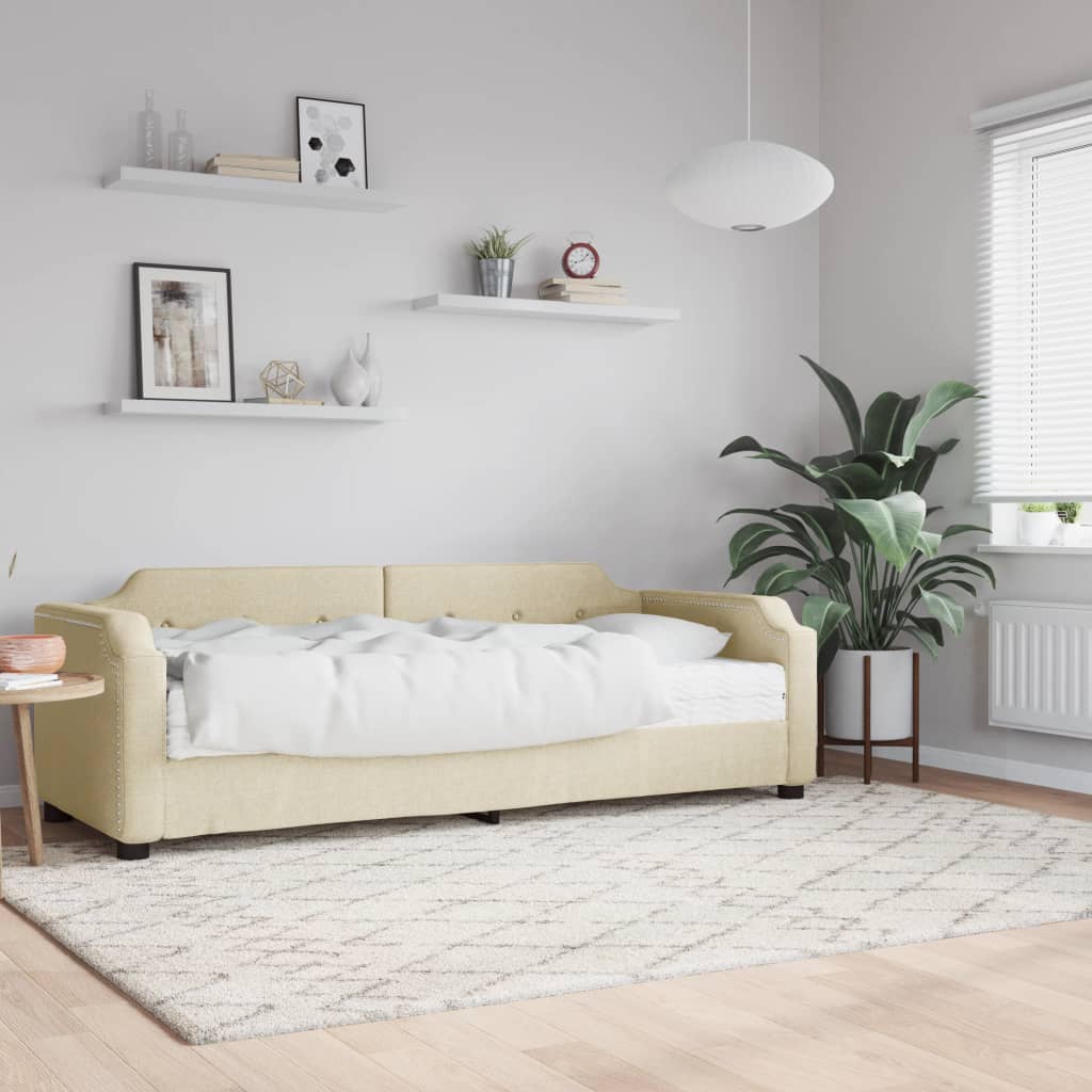 vidaXL Denná posteľ s matracom krémová 100x200 cm látka