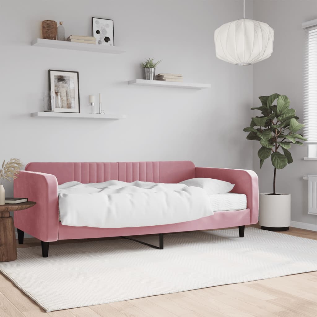 vidaXL Denná posteľ s matracom ružová 100x200 cm zamat