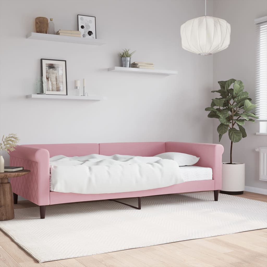 vidaXL Denná posteľ s matracom ružová 100x200 cm zamat