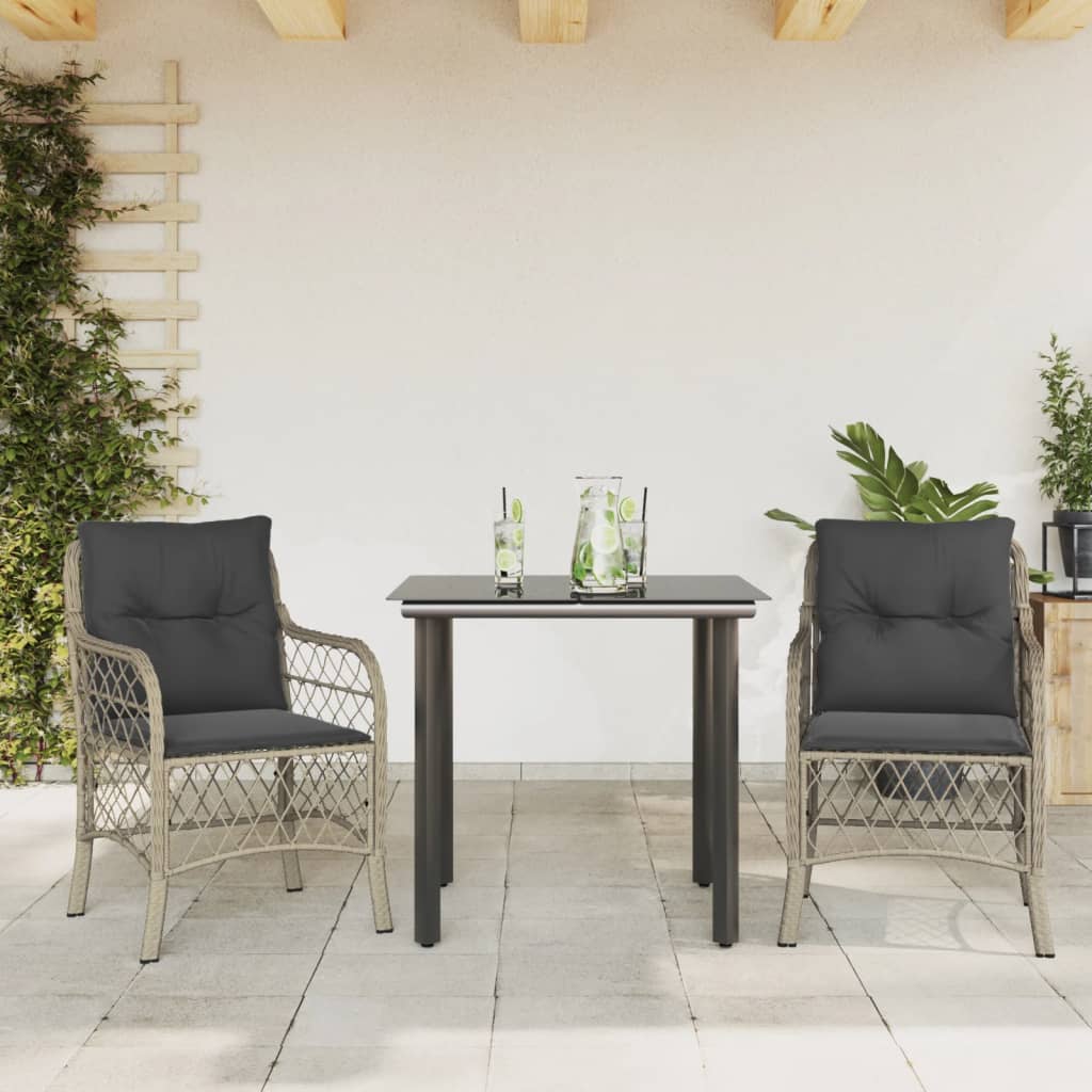 vidaXL 3-dielna bistro súprava s podložkami bledosivá polyratan