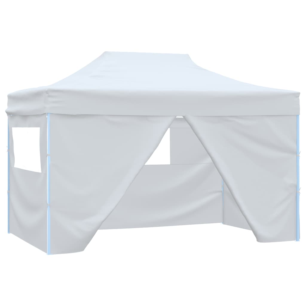vidaXL Skladací párty stan so 4 stenami 3x4,5 m, biely