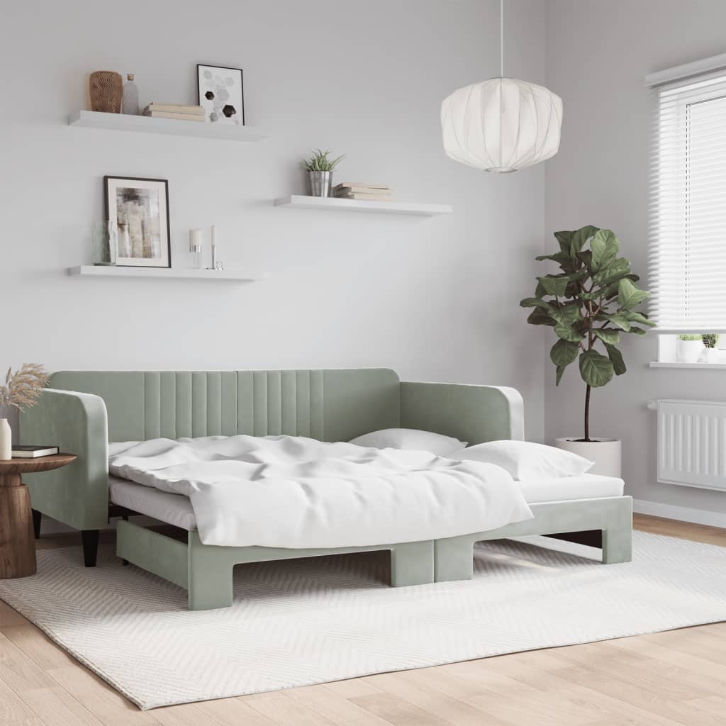 vidaXL Denná posteľ s rozkladacou posteľou bledosivá 90x190 cm zamat