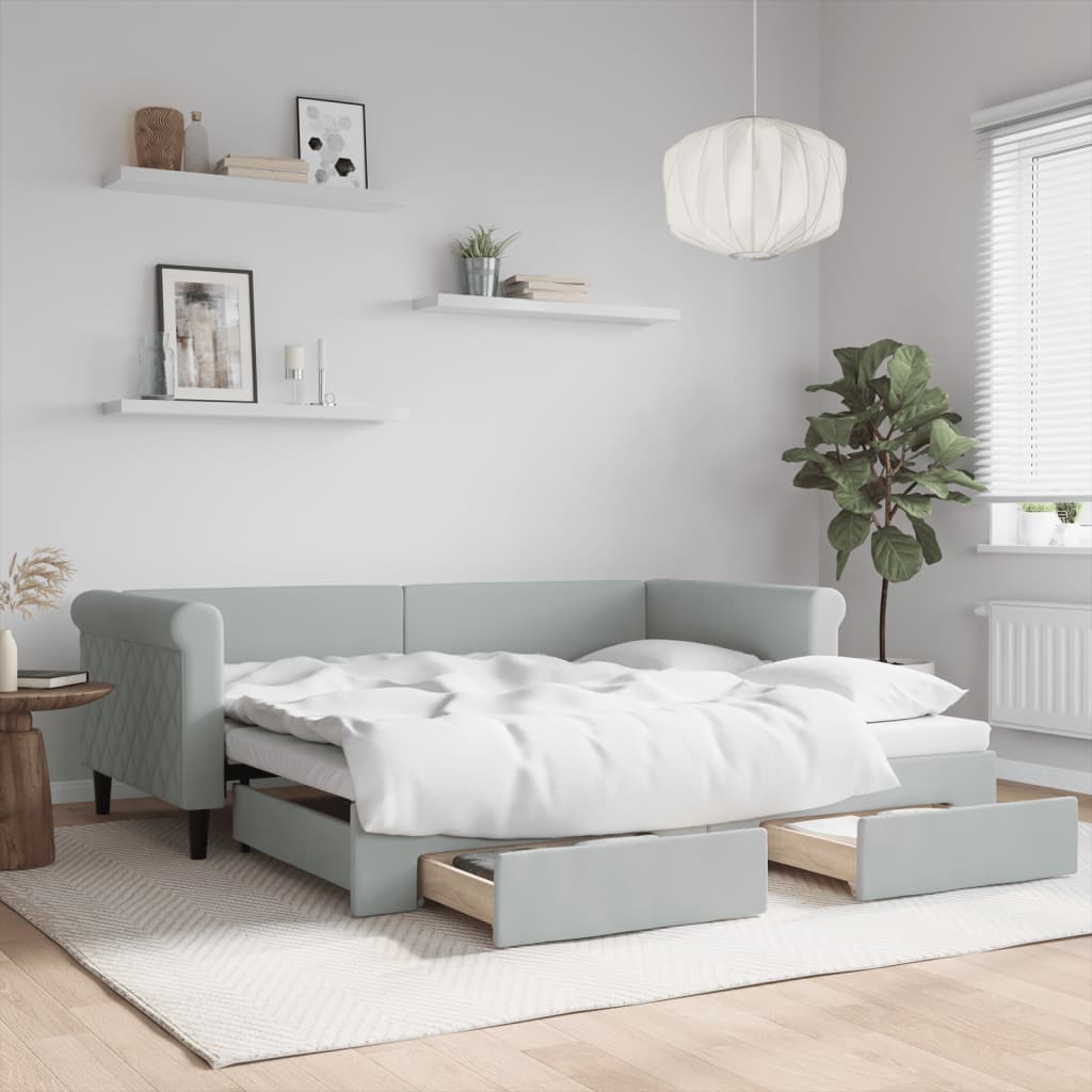 vidaXL Rozkladacia denná posteľ so zásuvkami bledosivá 90x200 cm zamat