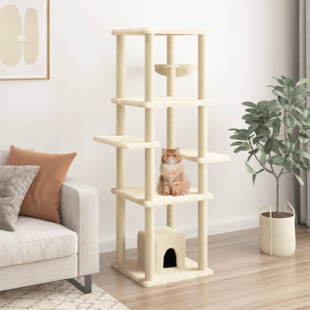 vidaXL Škrabadlo pre mačky so sisalovými stĺpikmi krémové 154 cm