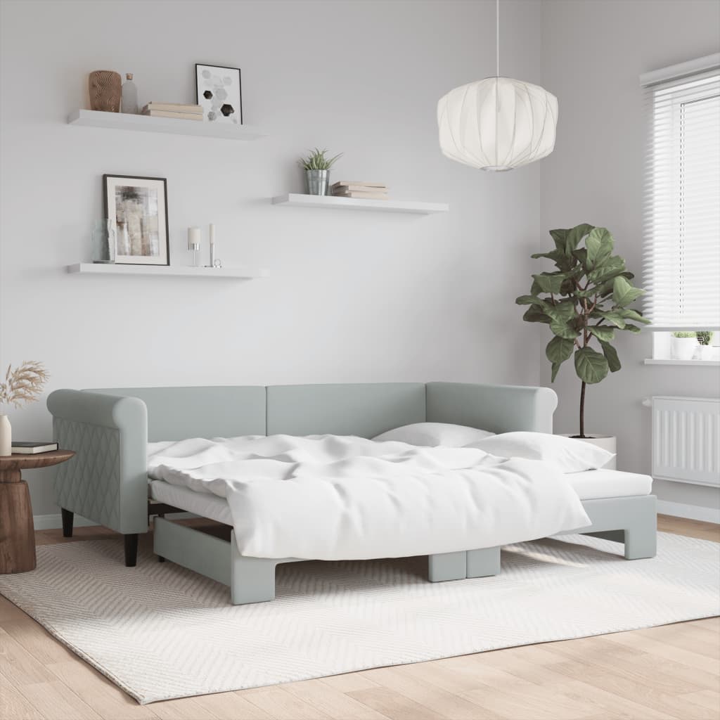 vidaXL Denná posteľ s rozkladacou posteľou bledosivá 90x190 cm zamat