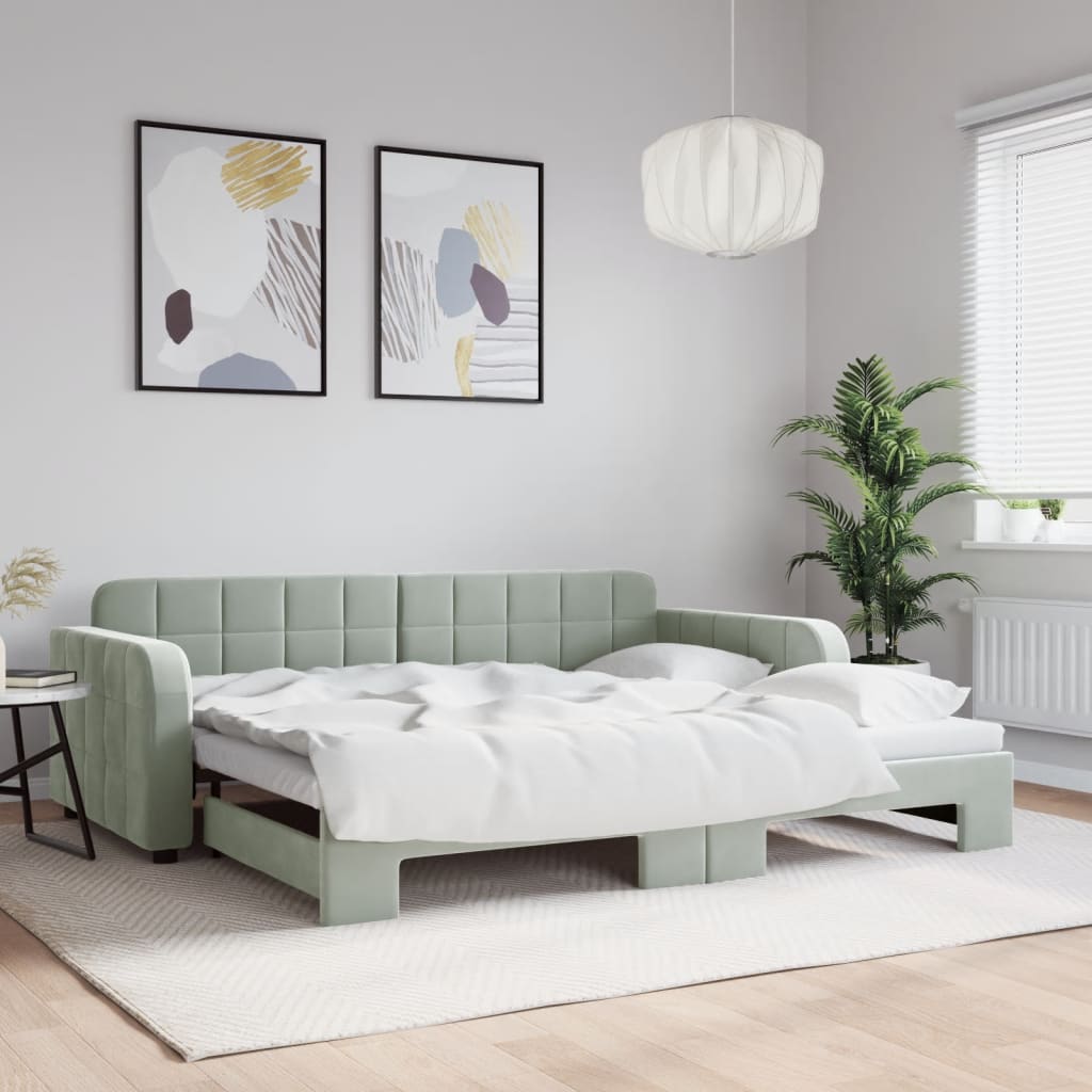 vidaXL Denná posteľ s rozkladacou posteľou bledosivá 90x190 cm zamat