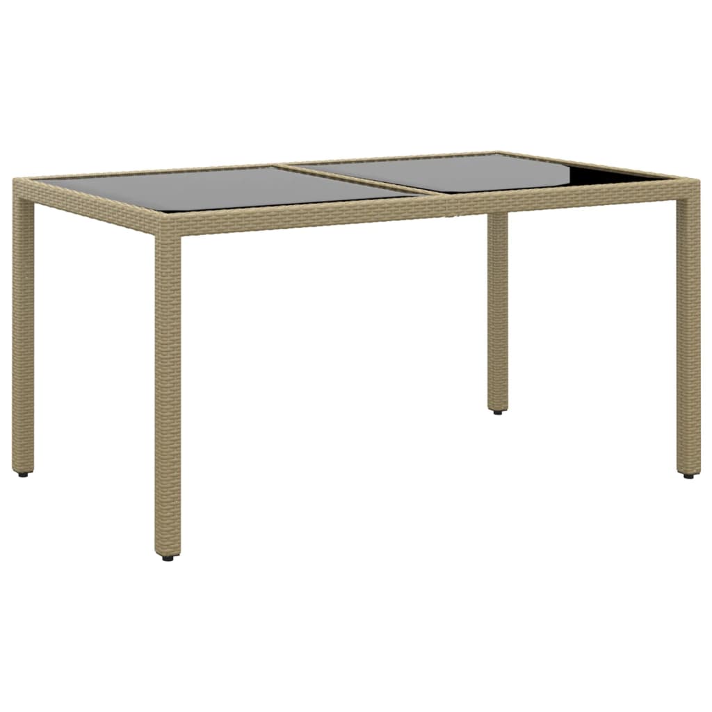 vidaXL Záhradný stôl 150x90x75 cm tvrdené sklo a polyratan béžový