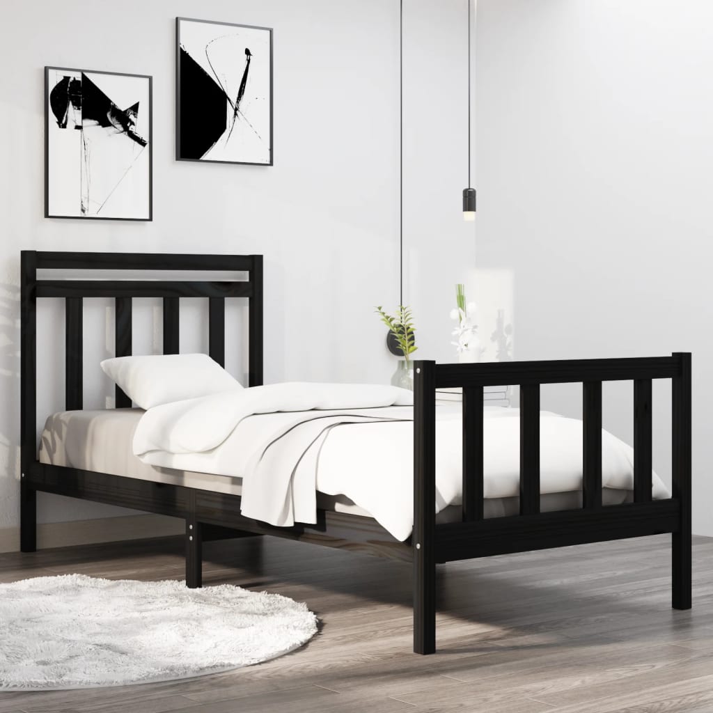 vidaXL Posteľný rám čierny drevený masív 75x190cm malé jednolôžko
