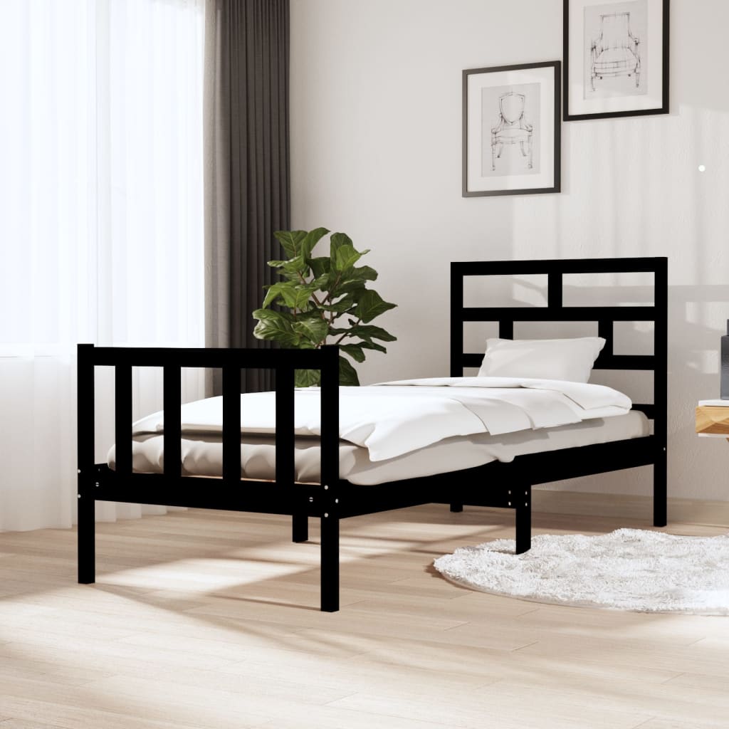 vidaXL Posteľný rám, čierny, borovica 75x190 cm, malé jednolôžko
