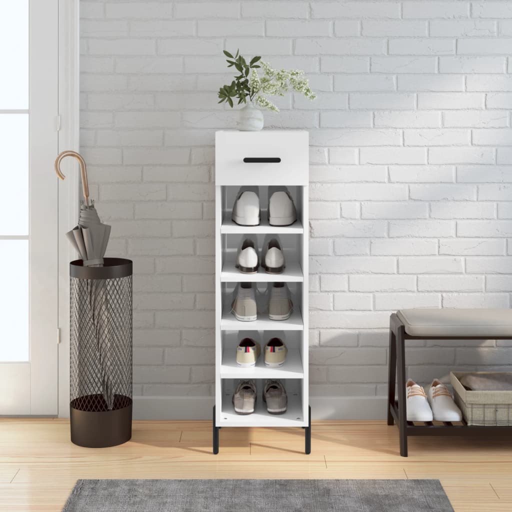 vidaXL Botník lesklý biely 30x35x105 cm spracované drevo