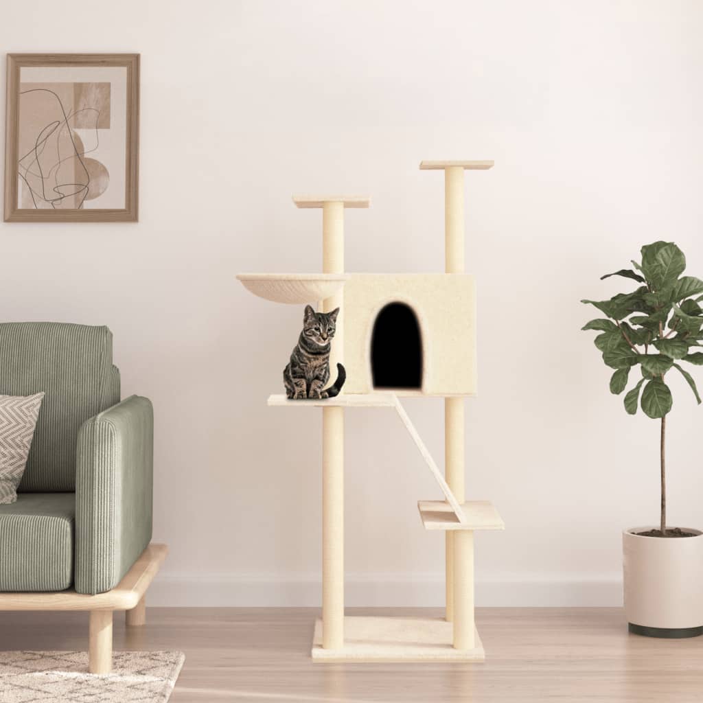 vidaXL Škrabadlo pre mačky so sisalovými stĺpikmi krémové 143 cm