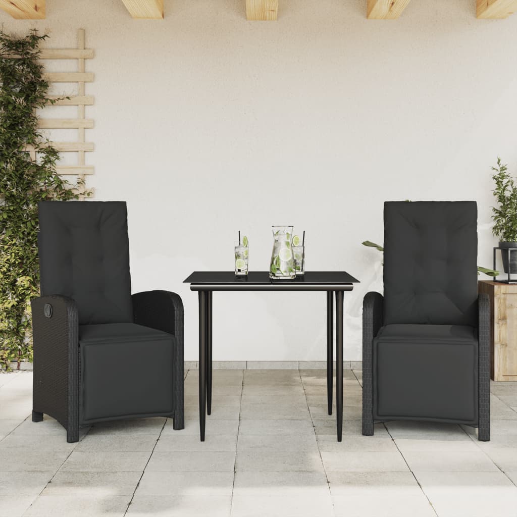 vidaXL 3-dielna bistro súprava s vankúšmi čierna polyratanová