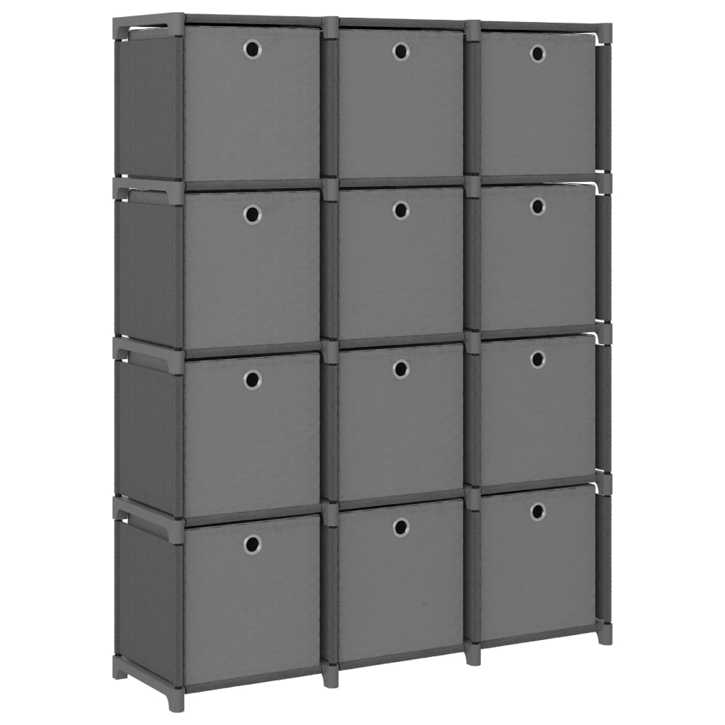 vidaXL Polica s boxmi s dizajnom 12 kociek sivá 103x30x141 cm látka