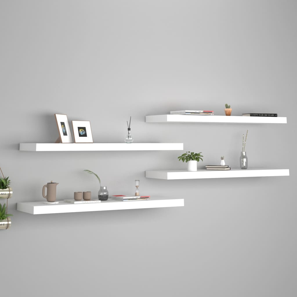vidaXL Plávajúce nástenné police 4 ks, biele 90x23,5x3,8 cm, MDF